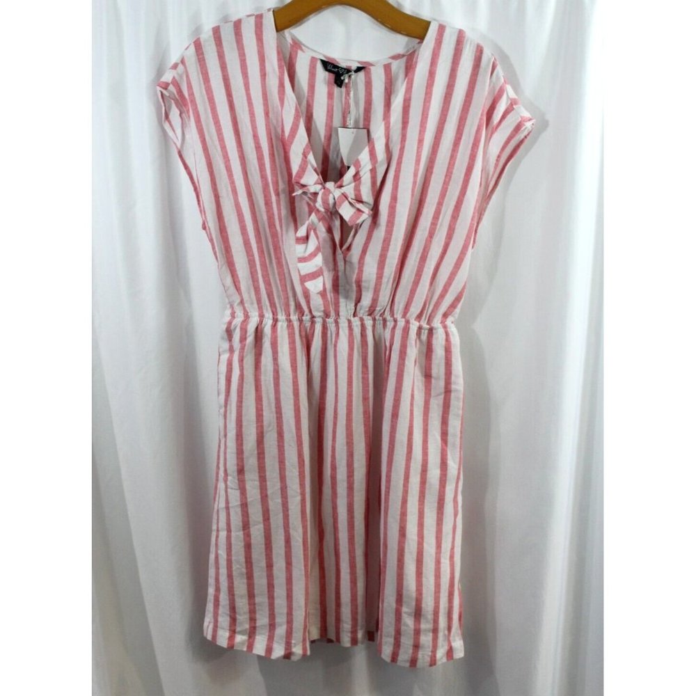 NWT Velvet Heart Womens Red White Striped Mini Linen Blend Dress XS